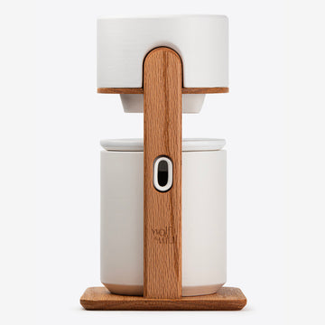 Pour-Over Coffee Maker in Oak Wood and White Ceramics by Wolf Miu