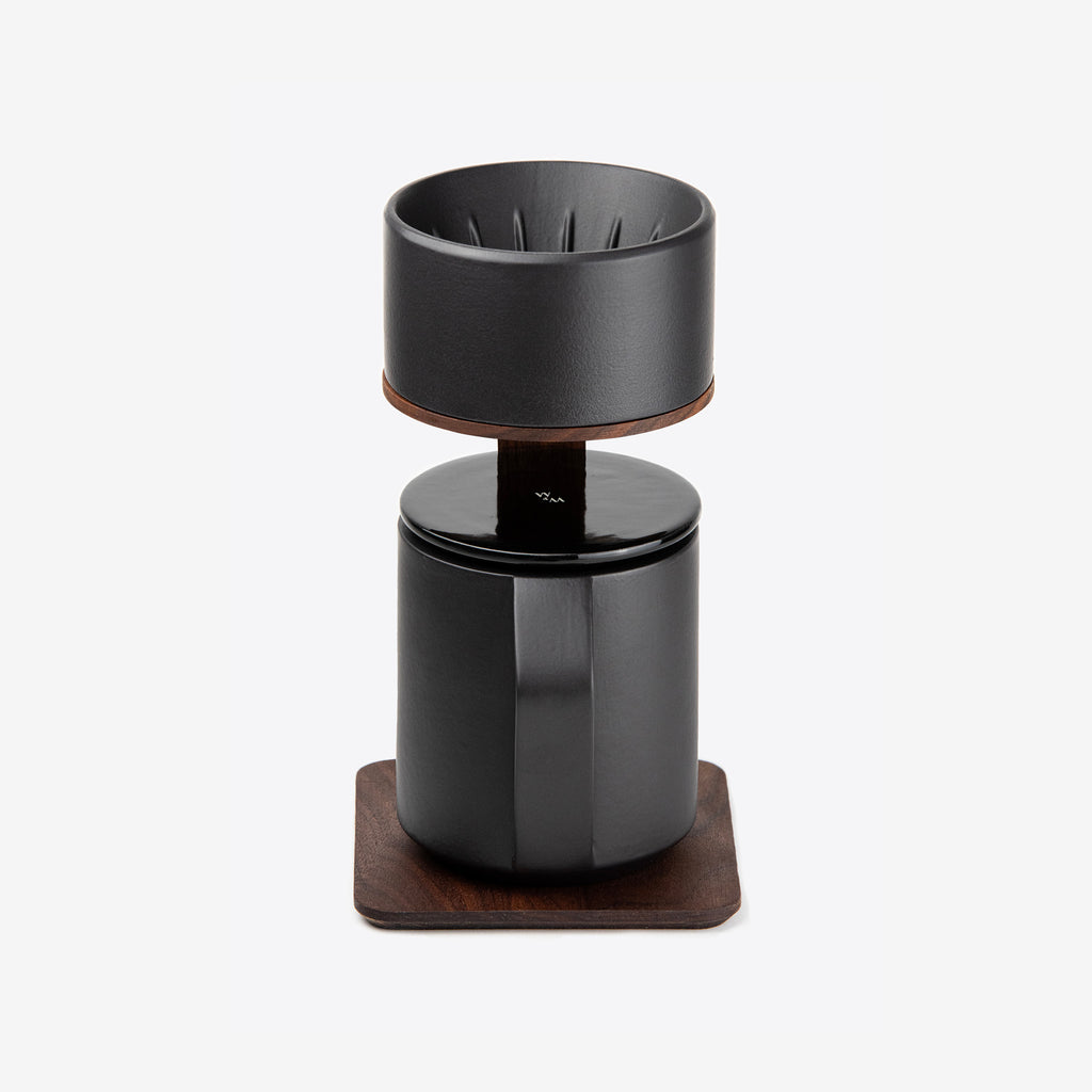 Pour-Over Coffee Maker in Walnut Wood and Black Ceramics by Wolf Miu