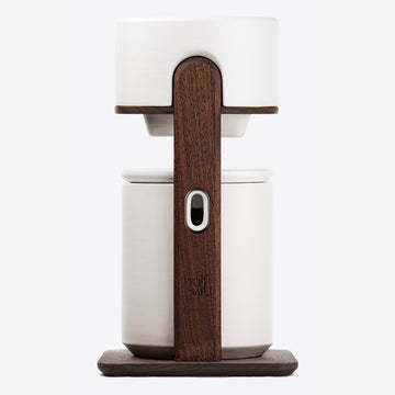 Pour-Over Coffee Maker in Walnut Wood and White Ceramics by Wolf Miu