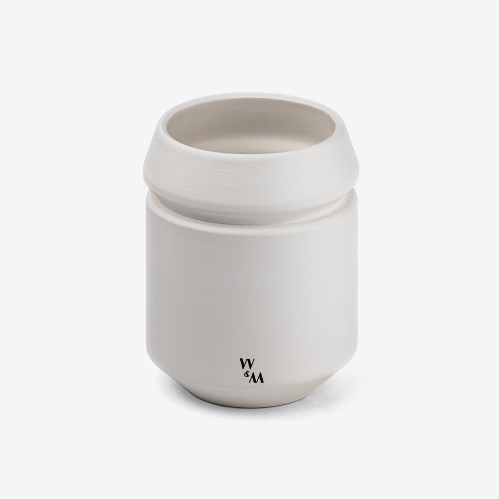 White Double-Walled Ceramic Mug by Wolf Miu